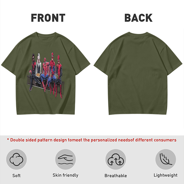 Olive T-Shirt With Spider-Verse Heroes Group Print