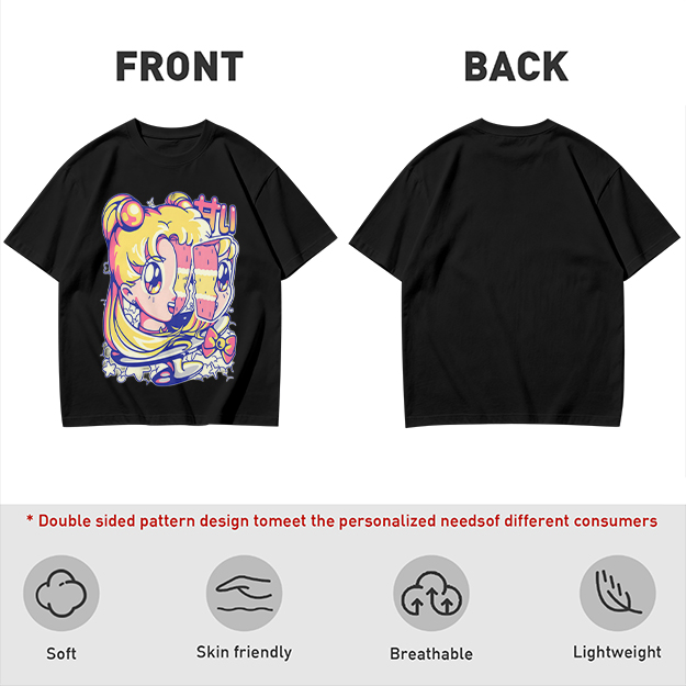 Olive T-Shirt With Glitch Anime Girl Graphic Print