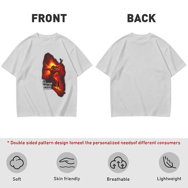 Olive T-Shirt with 'None Shall Pass' Fire Demon Graphic