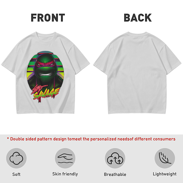 Olive T-Shirt with Retro Ninja Turtle 'Stay Savage' Graphic