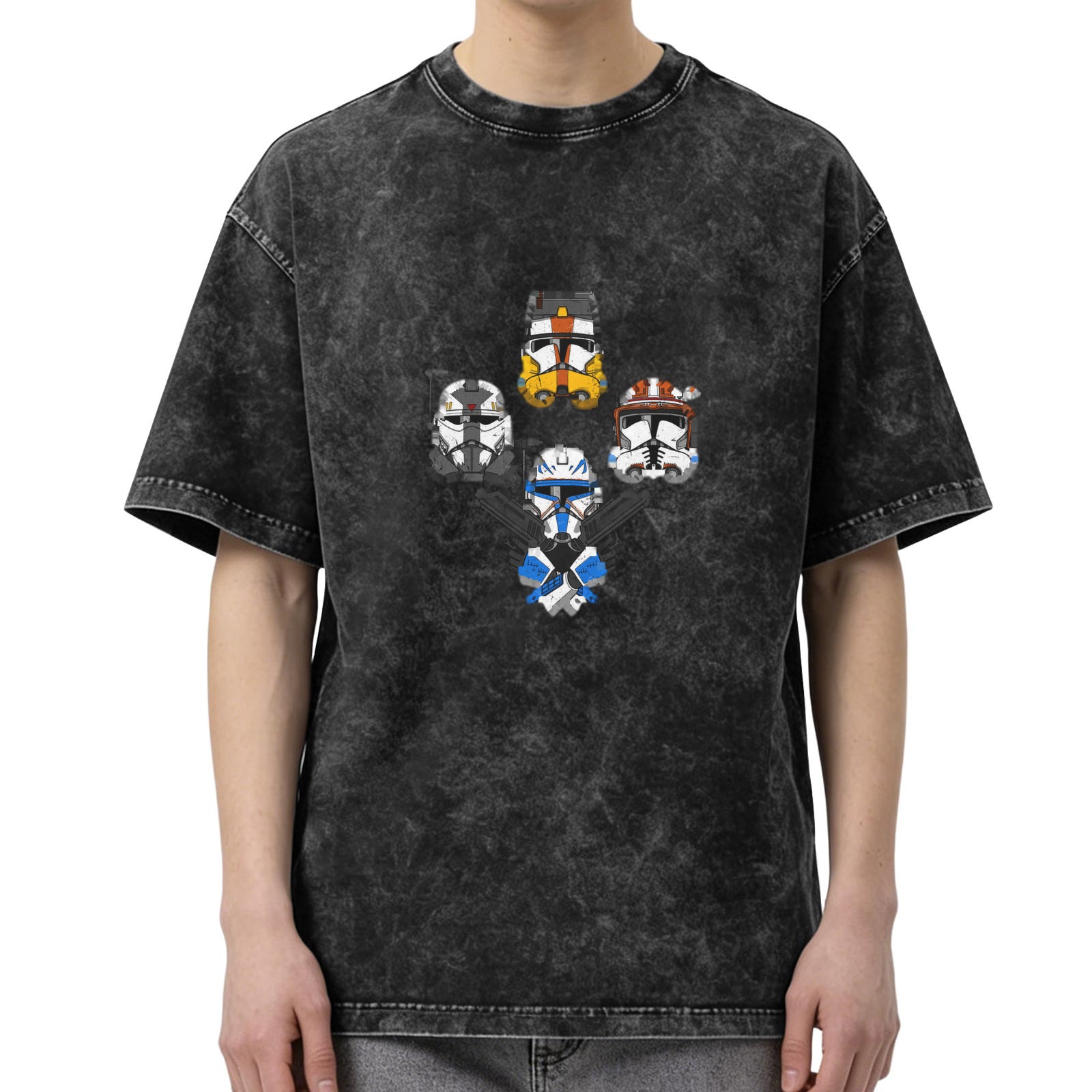 Star Wars Clone Trooper Helmets Dark Wash Graphic T-Shirt