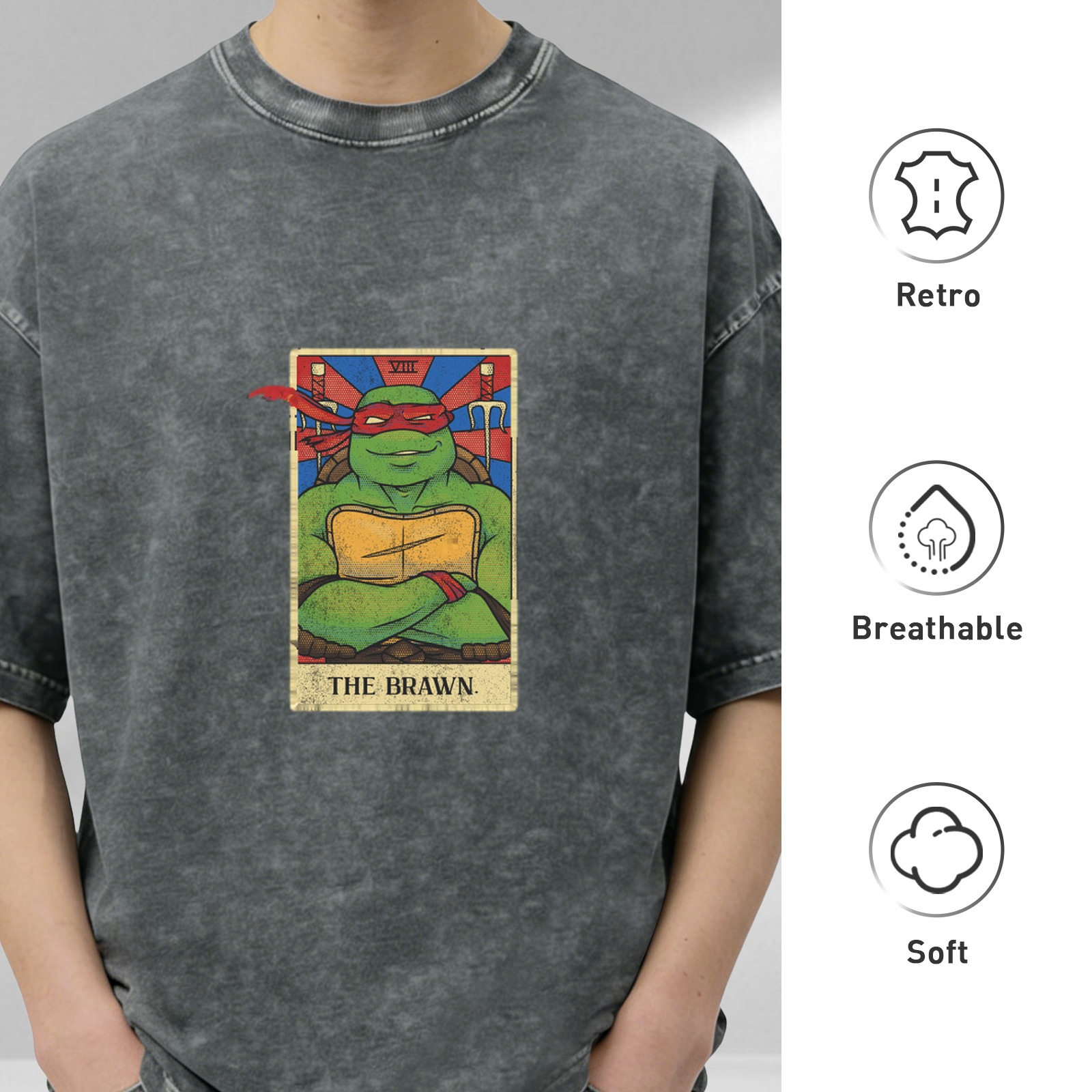 Washed black t-shirt with Teenage Mutant Ninja Turtle tarot print
