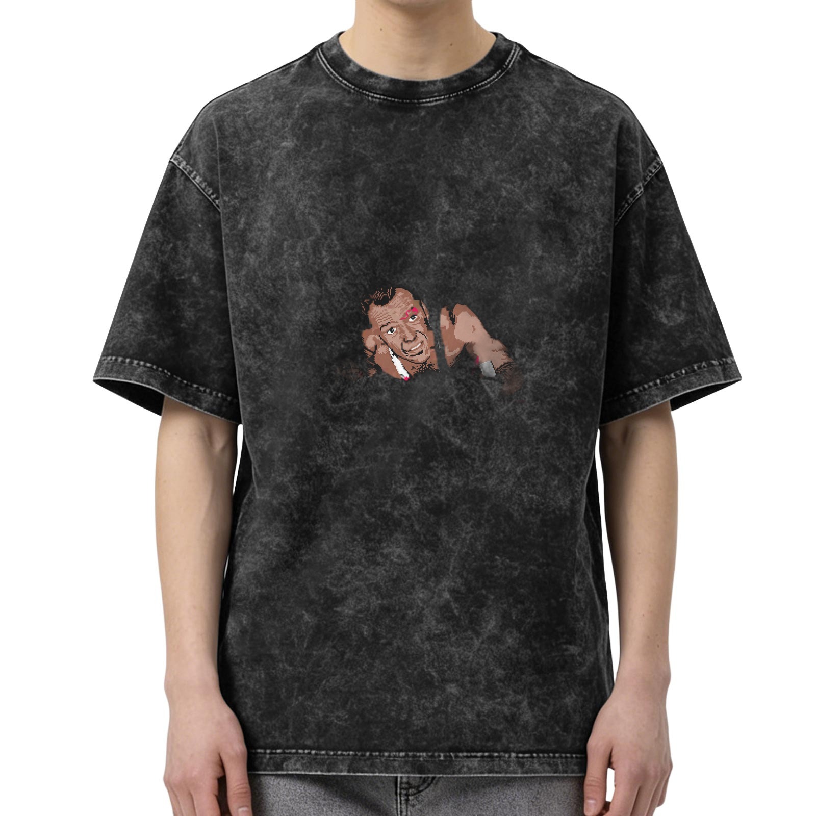Oversized Acid Wash T-Shirt with Action Hero Graphic Print