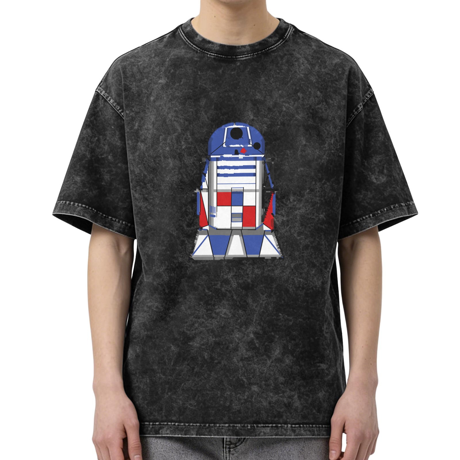Washed Black T-Shirt with R2-D2 Graphic Print
