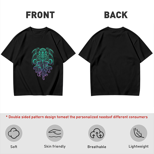 Olive Green T-Shirt With Cthulhu Octopus Dragon Graphic