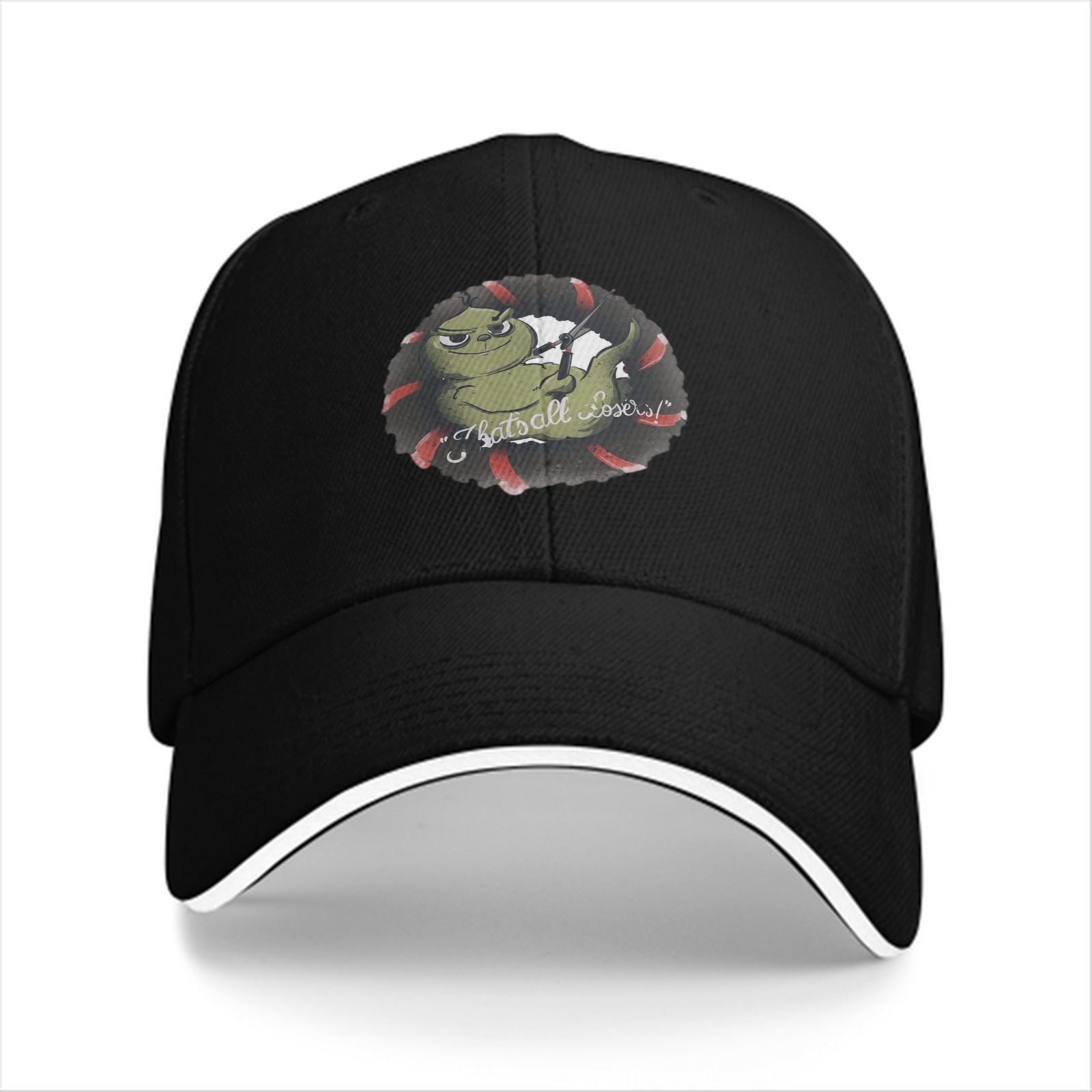 Black baseball cap with Grinch 'That's all losers!' graphic