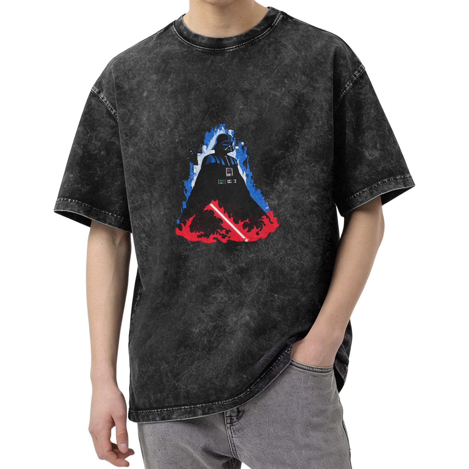 Washed Black T-Shirt with Darth Vader Graphic Design