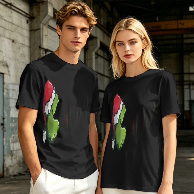 Olive Green Grinch Christmas Graphic Short Sleeve T-Shirt