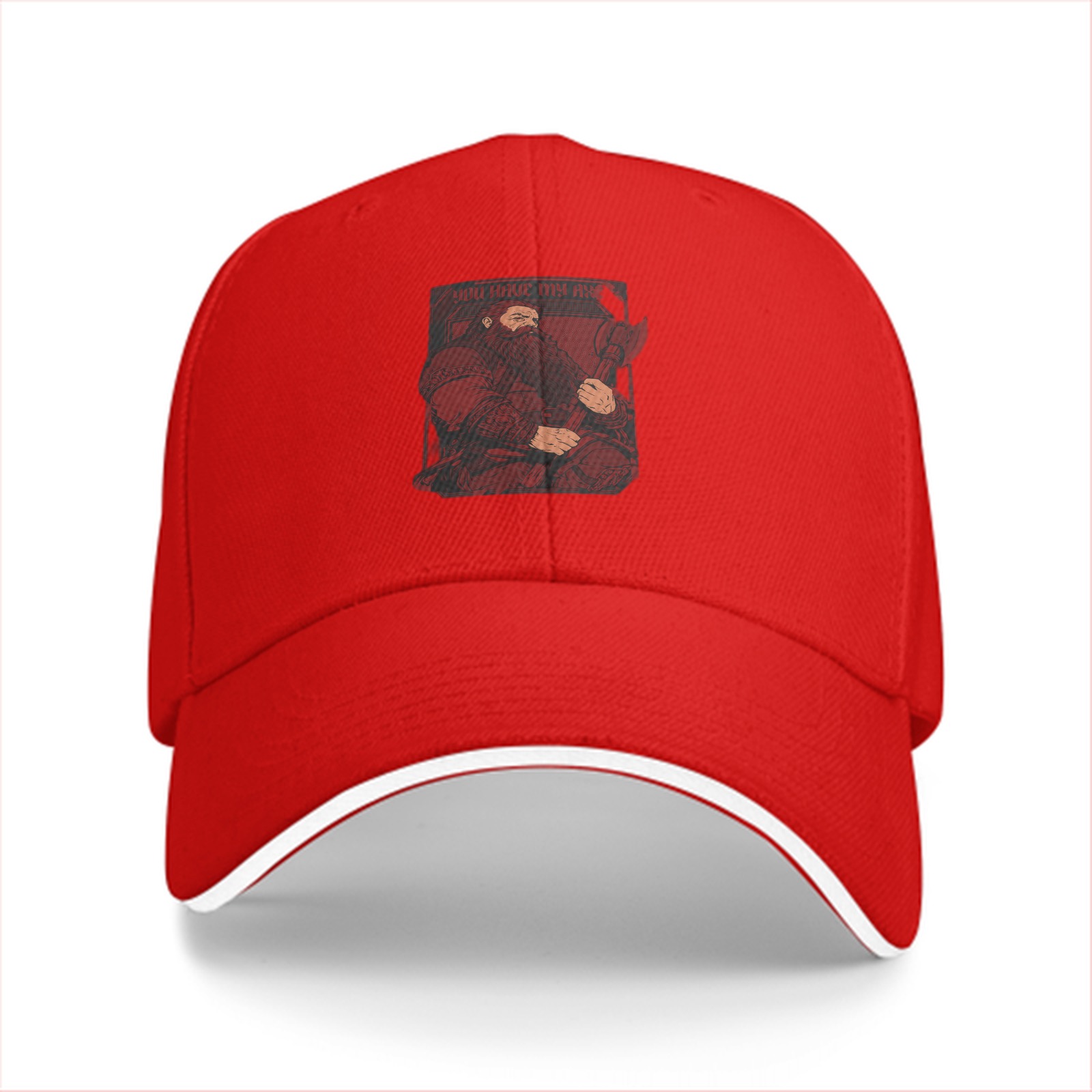 Black Baseball Cap With Red Bearded Figure Graphic Print