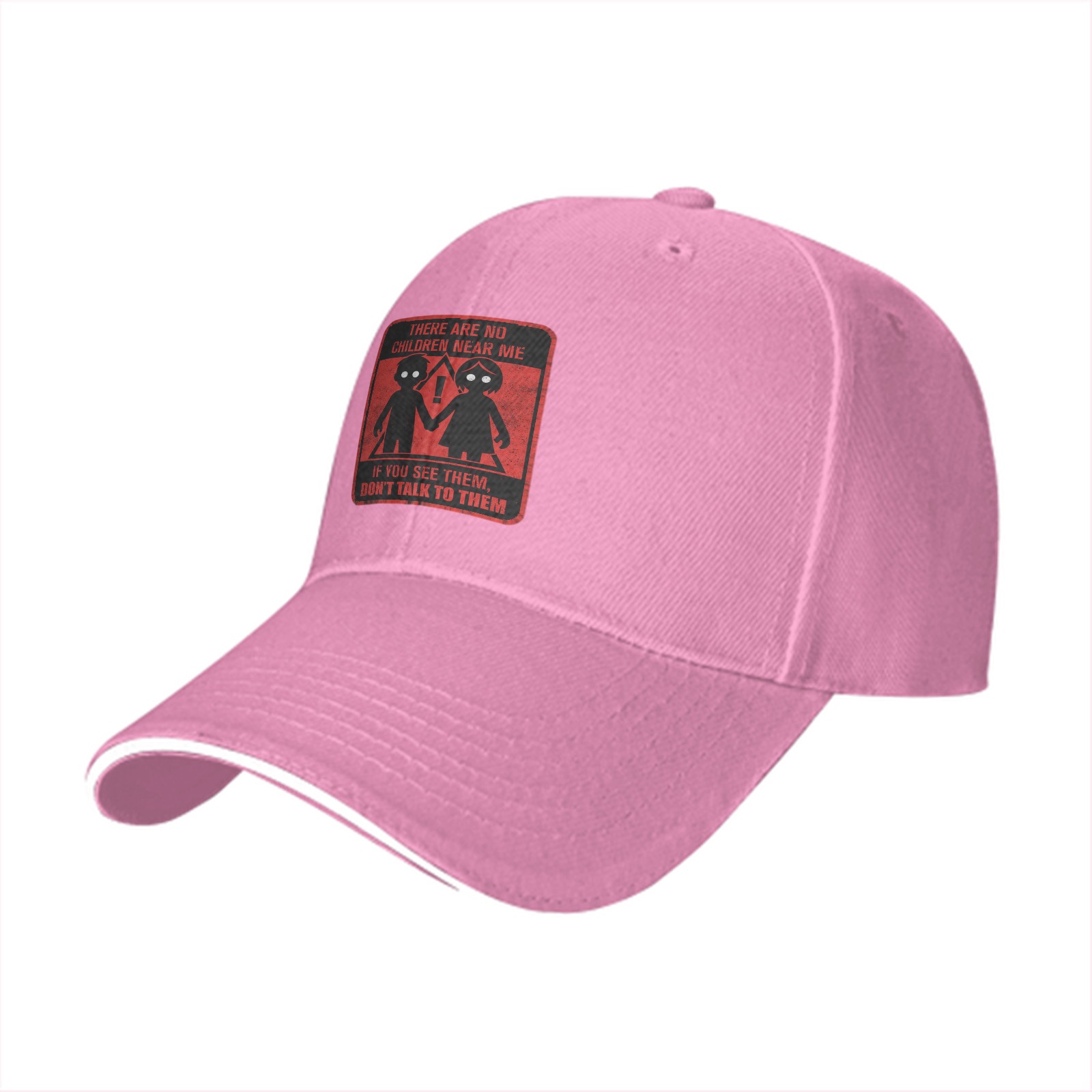 Black baseball cap with warning children graphic and text