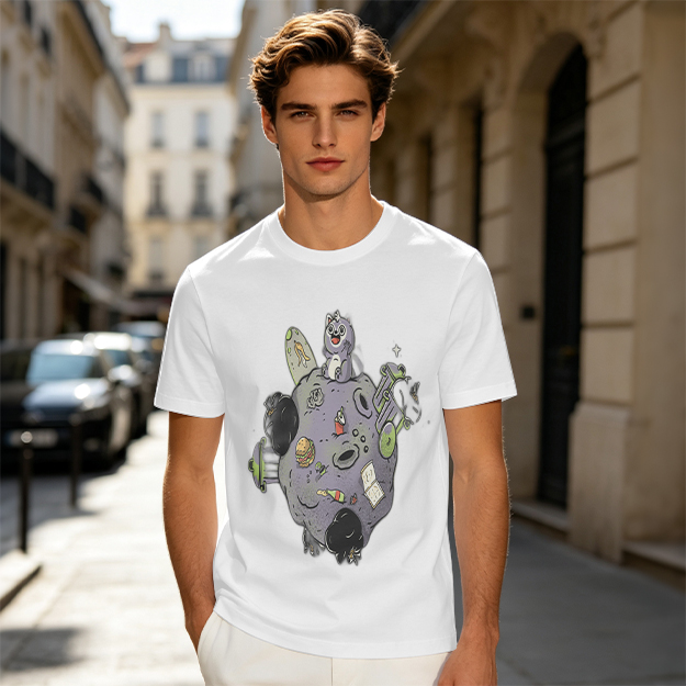 Olive Green T-Shirt With Space Raccoon On Asteroid Graphic
