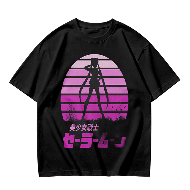 Sailor Moon Anime Silhouette Retro Sunset Graphic T-Shirt