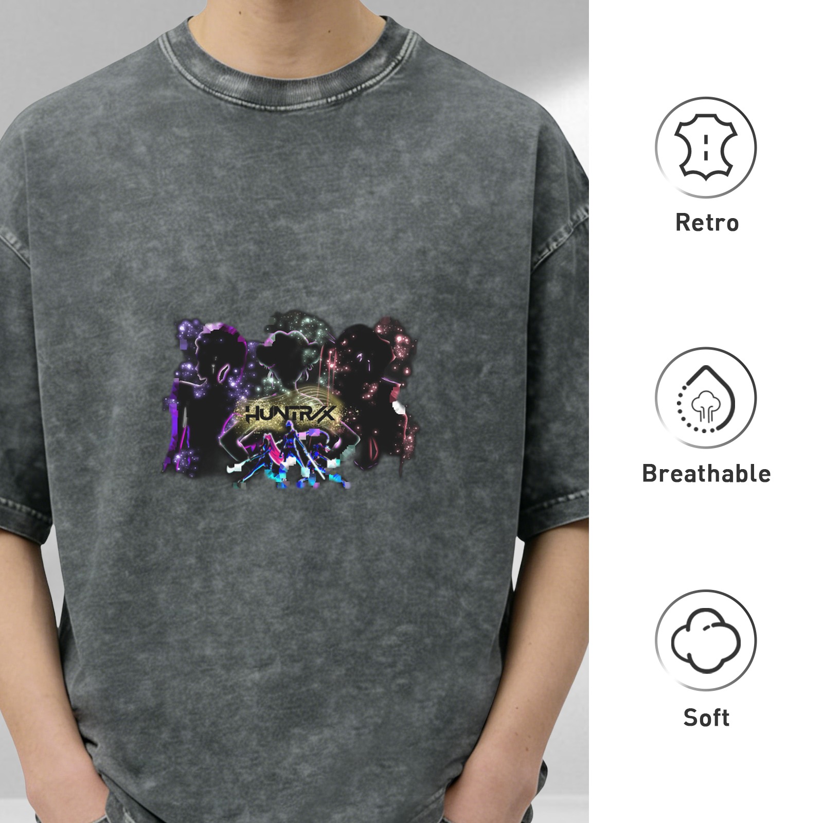 Washed black graphic t-shirt with neon abstract design