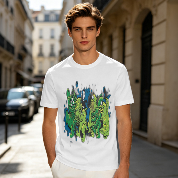 Olive Green T-Shirt With Abstract Green Monster Graphic Print