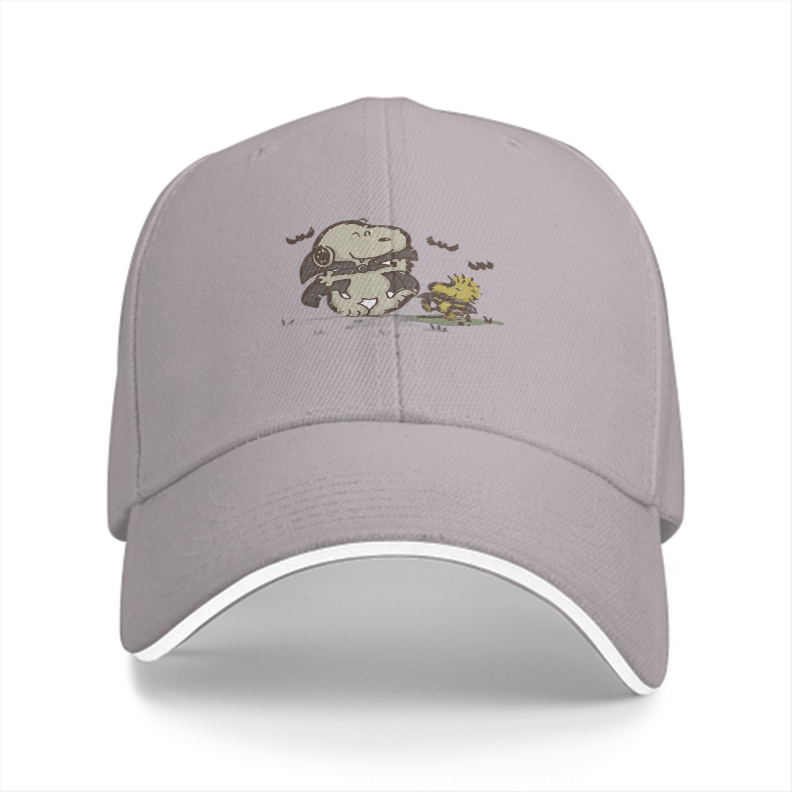 Black baseball cap with Snoopy and Woodstock Halloween design