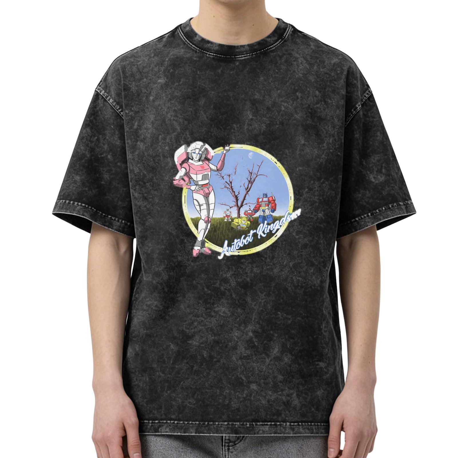 Washed Black T-Shirt with Autobot Kingdom Transformers Graphic