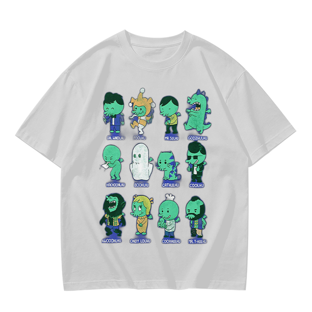 Olive Green T-Shirt With Cute Green Alien Character Print
