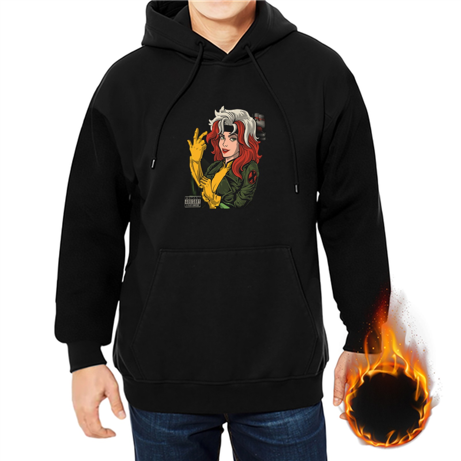 Black Hoodie With Rogue X-Men Graphic Print