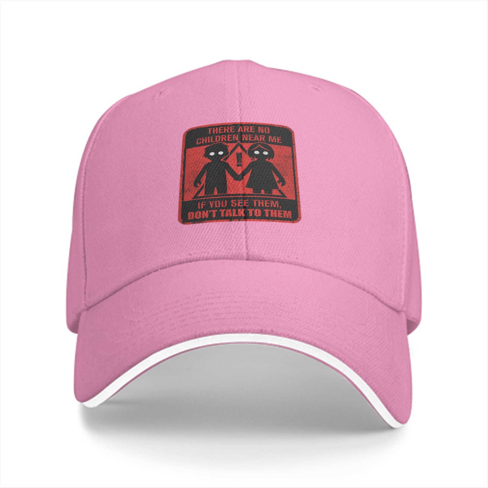 Black baseball cap with warning children graphic and text