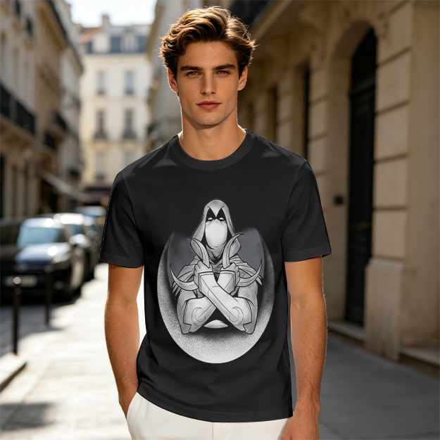 Olive T-shirt with Moon Knight Crossed Arms Graphic Print