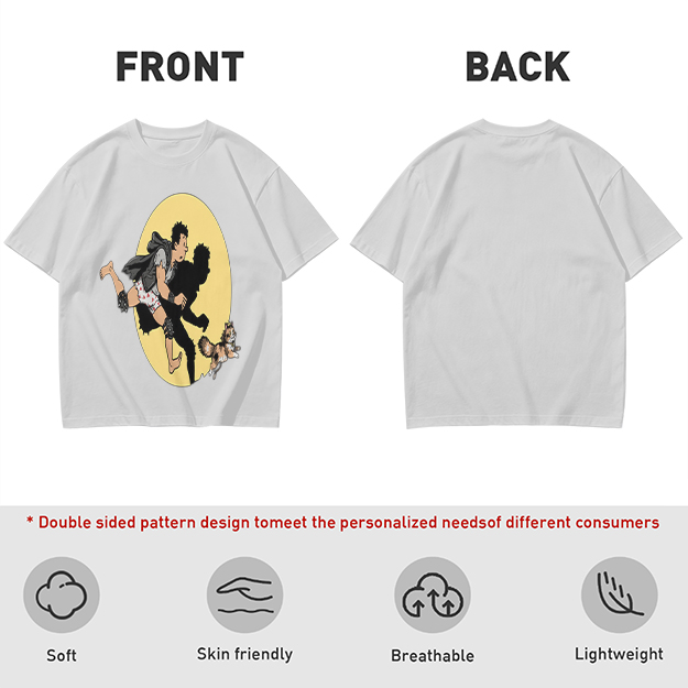 Olive T-Shirt With Cartoon Running Figure And Shadow Print