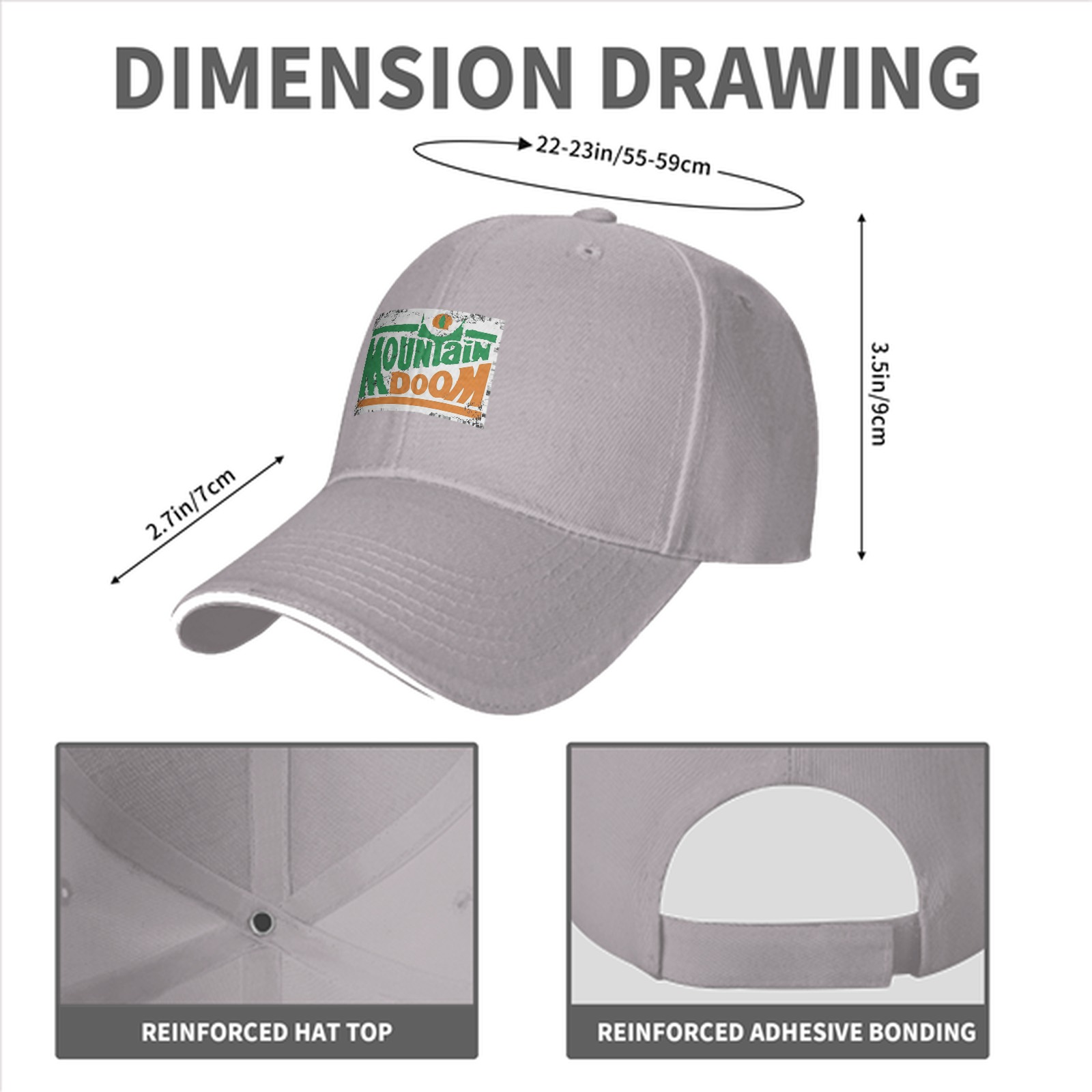 Black baseball cap with Mountain Doom distressed graphic print