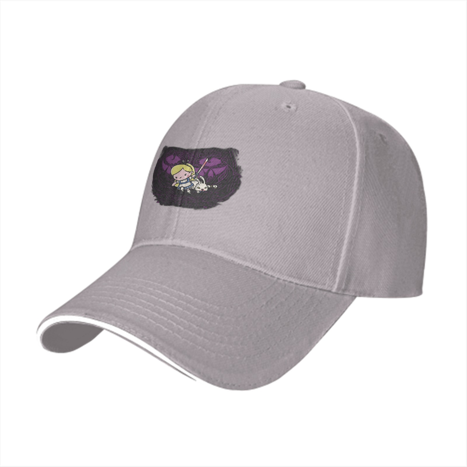 Black Baseball Cap With Chibi Alice In Wonderland Print
