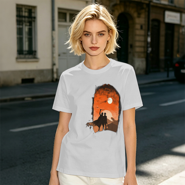 Olive T-Shirt With Desert Sunset Silhouette Print