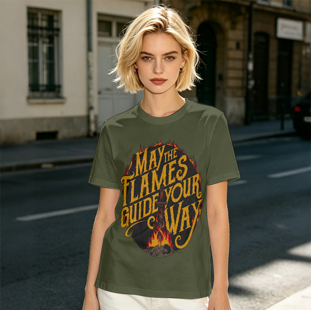 May The Flames Guide Your Way Graphic Olive T-Shirt