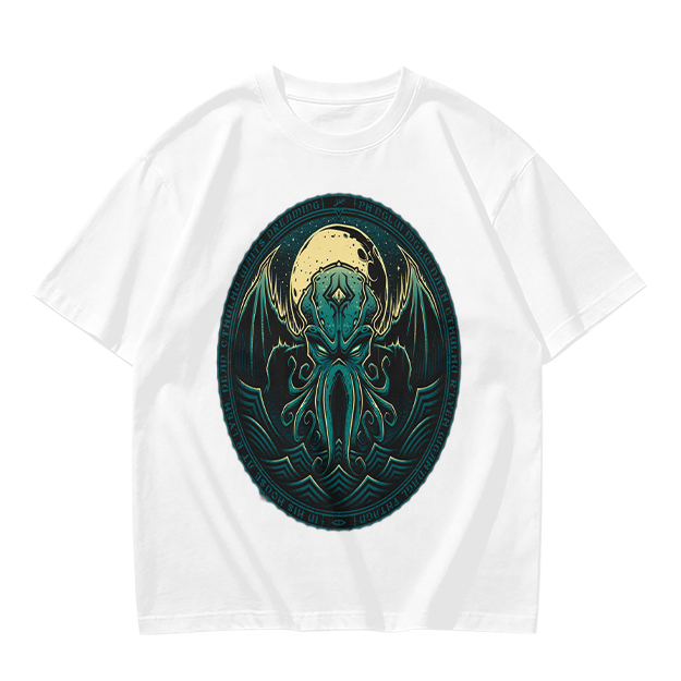 Olive Green T-Shirt with Cthulhu Monster Graphic Print