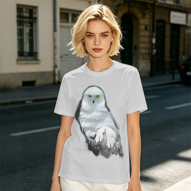 Olive Green T-Shirt With Snowy Owl Graphic Print