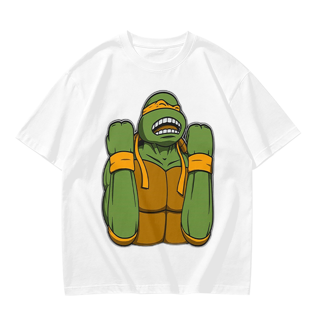 Olive Green T-Shirt With Michelangelo Ninja Turtle Graphic
