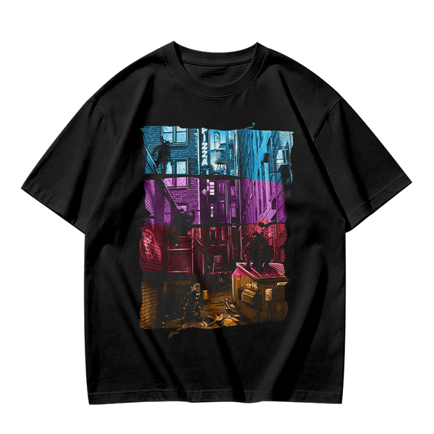 Olive T-Shirt With Vibrant Neon City Alley Graphic Print
