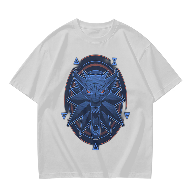 Olive T-Shirt With Witcher Wolf Medallion Graphic Print