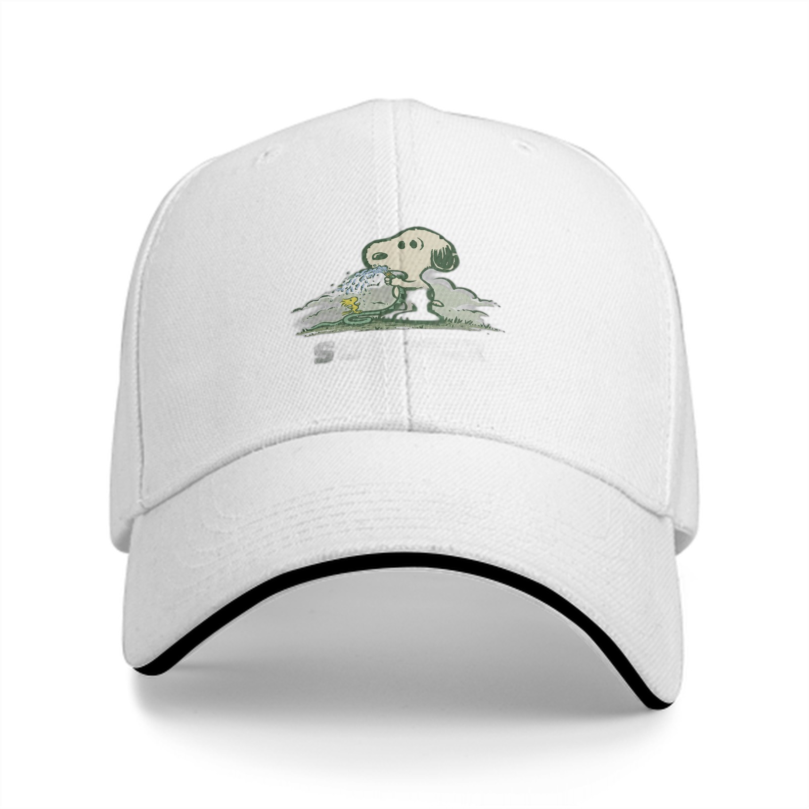 Black baseball cap with Snoopy watering design