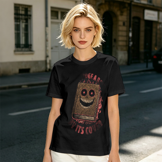 Olive T-Shirt With Evil Monster Book Graphic Design