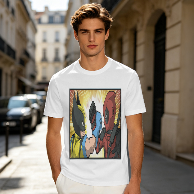 Wolverine and Deadpool Fist Bump Graphic T-Shirt