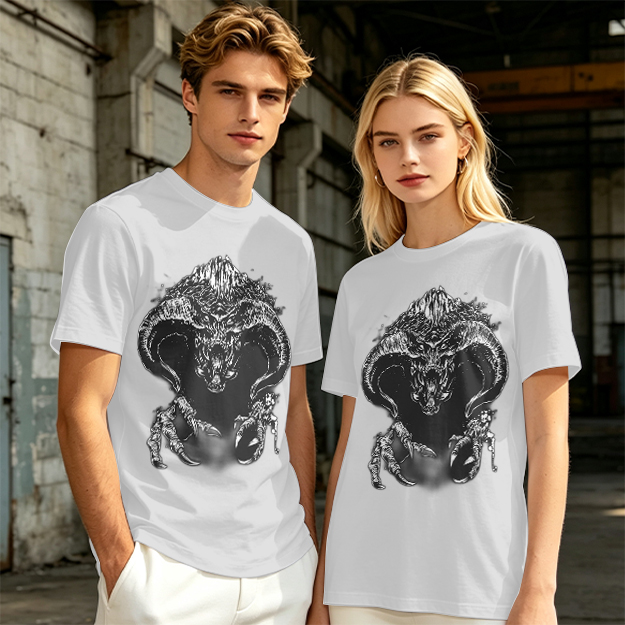 Olive T-Shirt With Dark Fantasy Demon Monster Graphic Print
