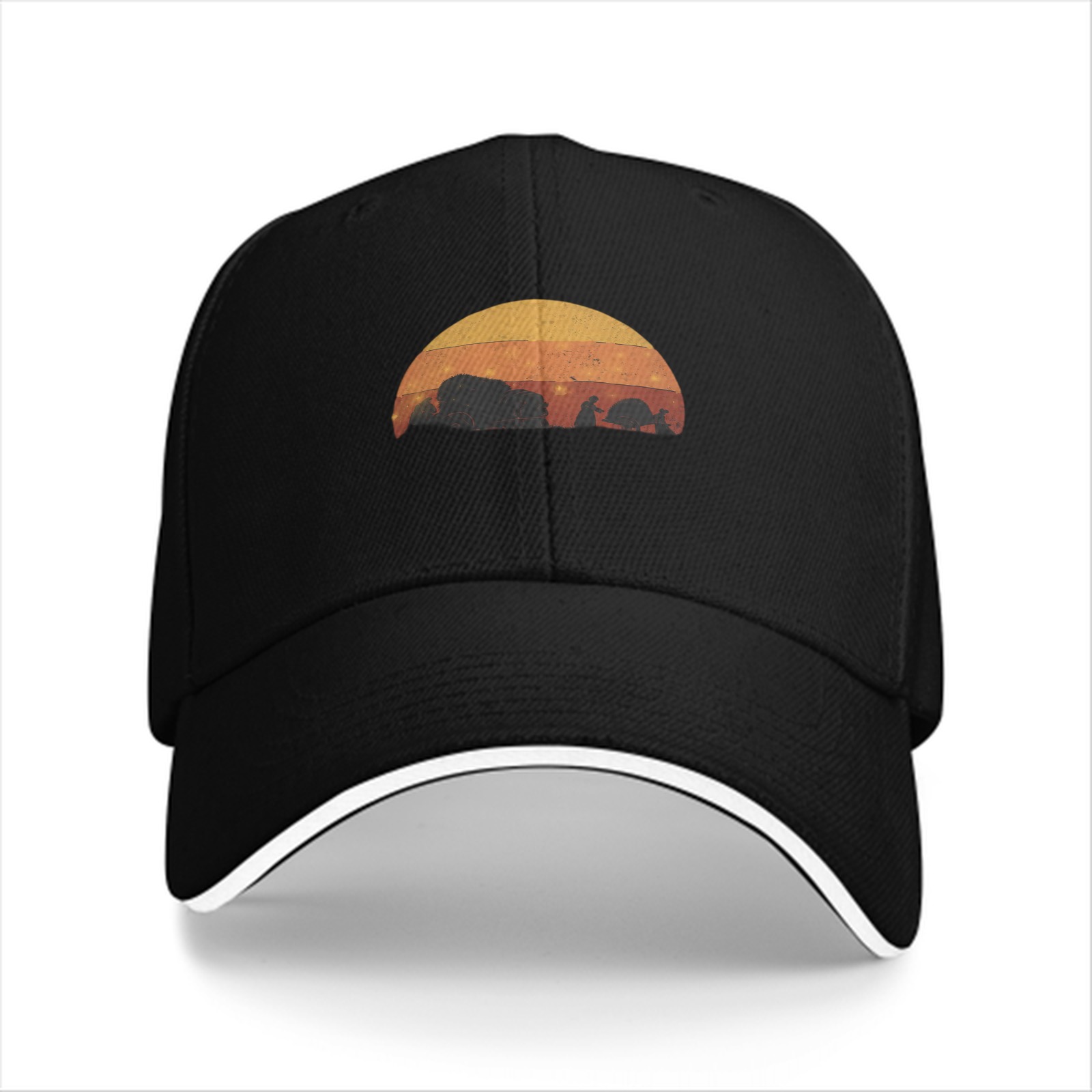 Black Baseball Cap With Retro Desert Sunset Silhouette Graphic