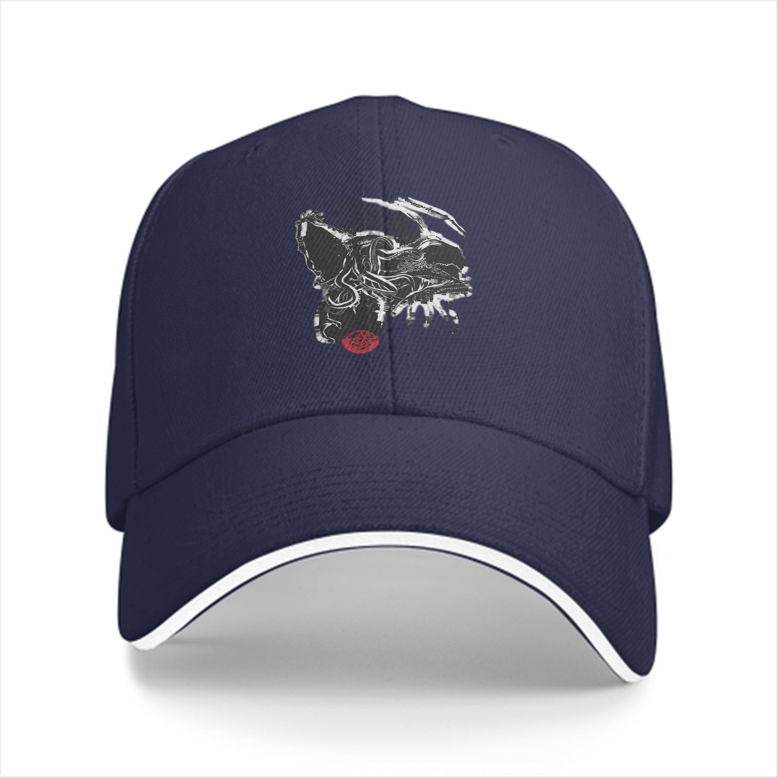 Black Baseball Cap With Abstract Animal Head Art Print