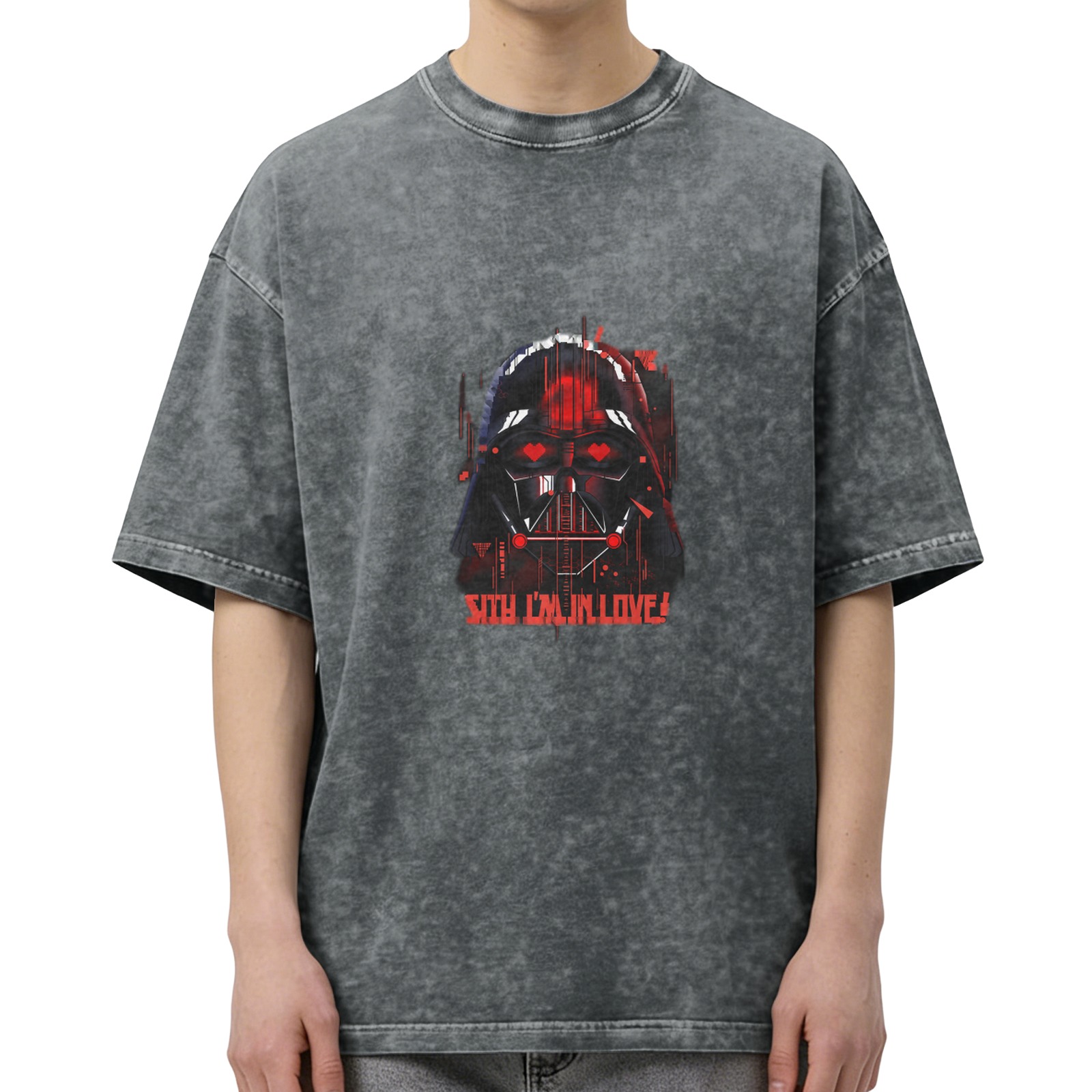 Oversized dark wash t-shirt with Darth Vader 'Sith I'm in love' print