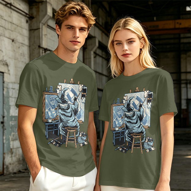 Olive T-Shirt Featuring Wizard Painting Superhero Artwork
