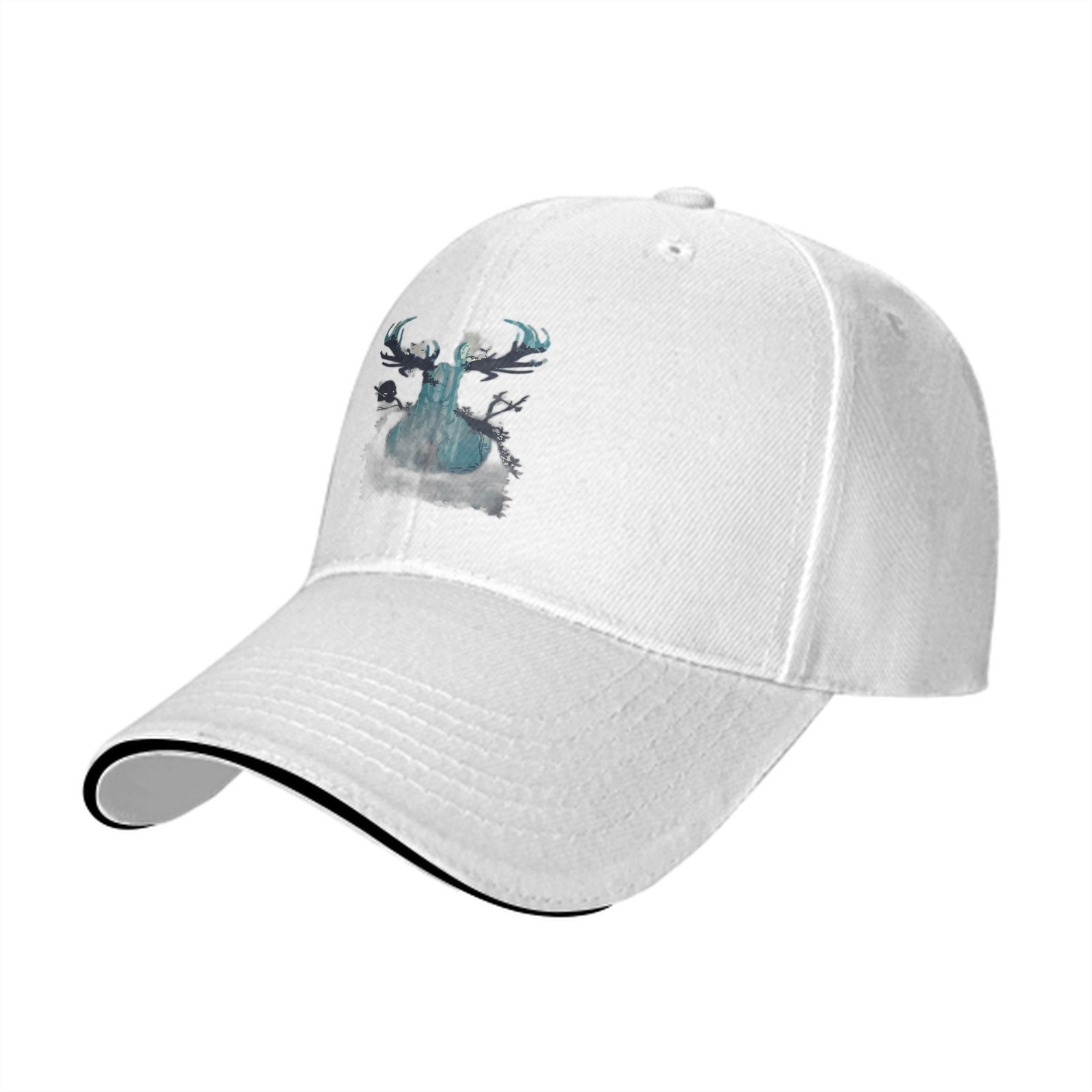 Black Baseball Cap With Glowing Moose Antler Artwork