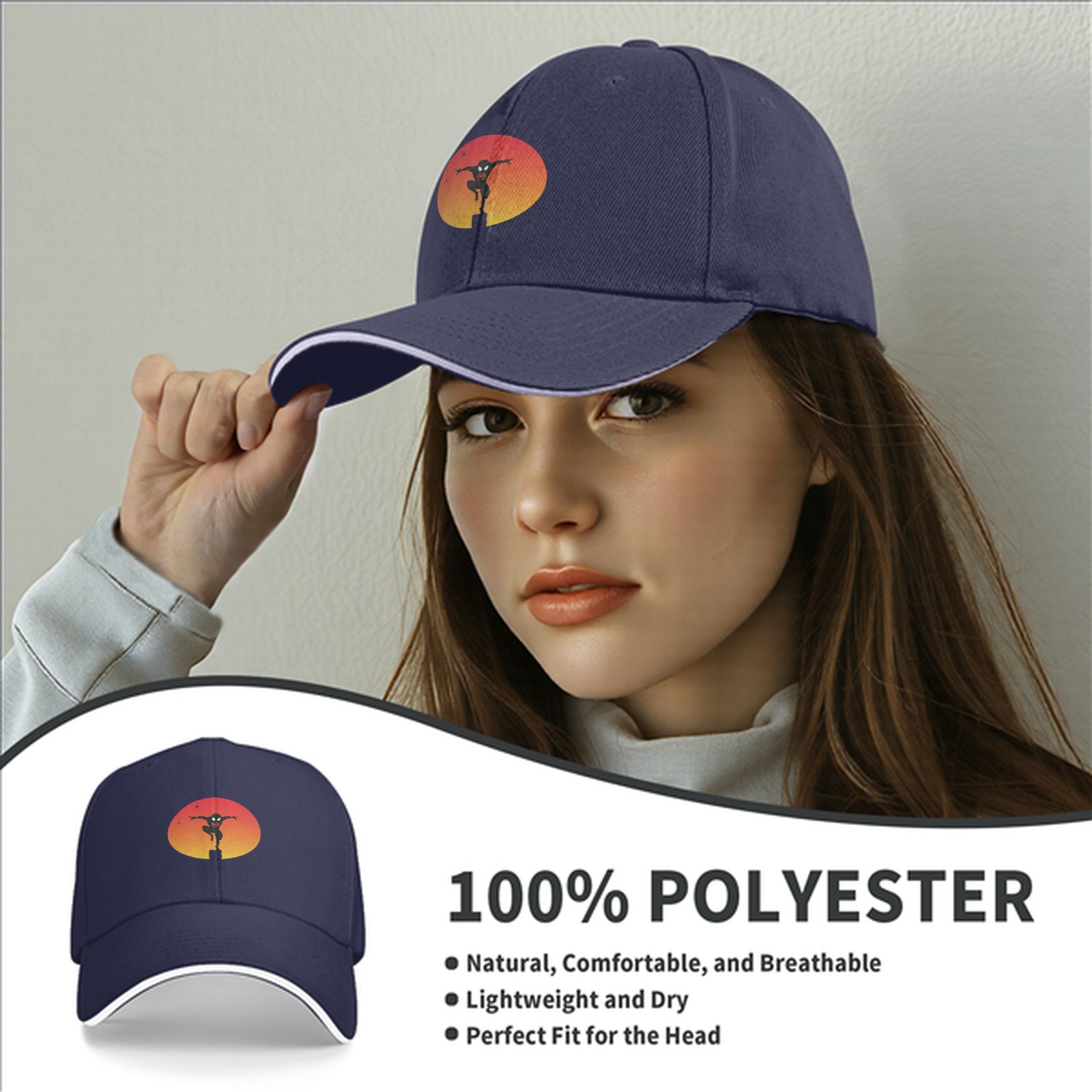 Black Baseball Cap With Ninja Silhouette Sunset Graphic
