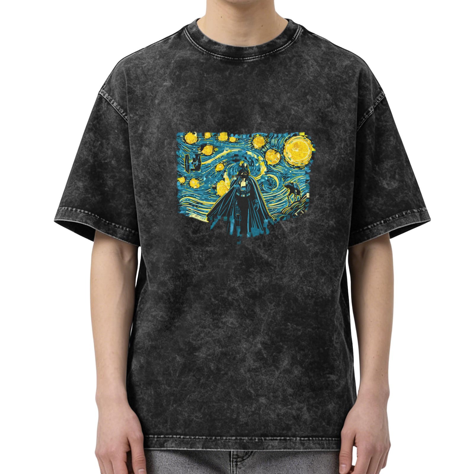 Washed black t-shirt with Star Wars Starry Night graphic