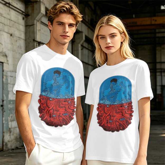 Olive T-Shirt With Surreal Capsule Water Figure Graphic