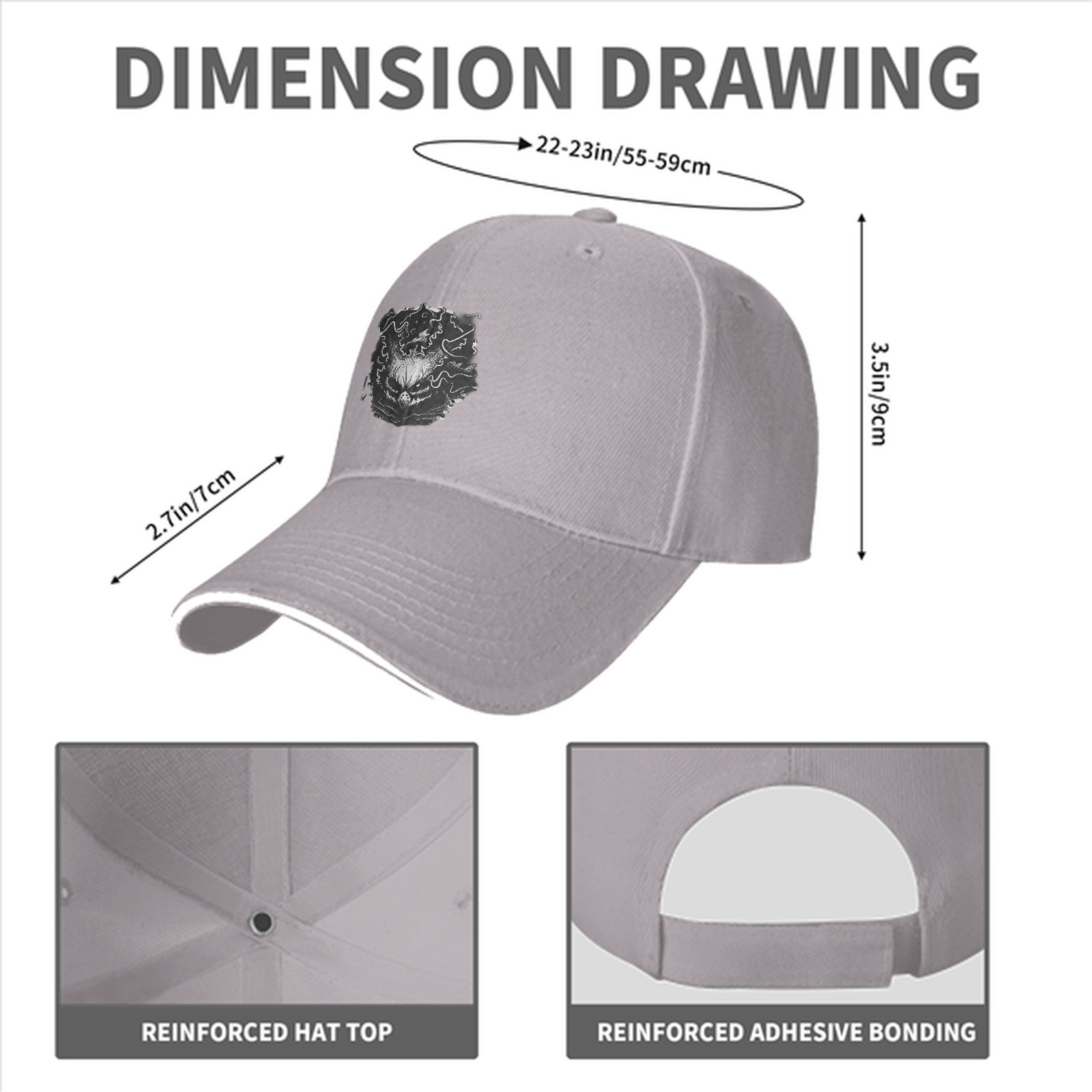 Black Baseball Cap With Dark Evil Owl Graphic Print