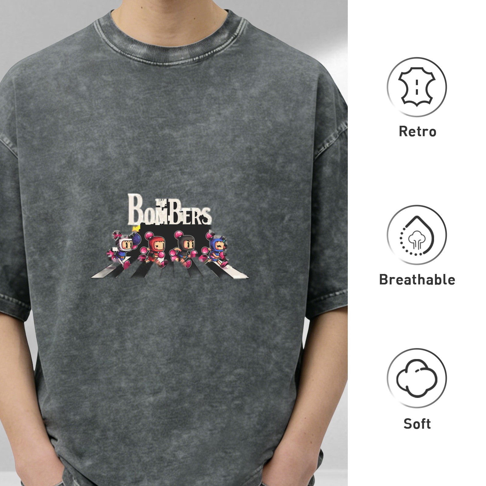 Oversized Stonewashed T-Shirt With The Bombers Game Character Graphic