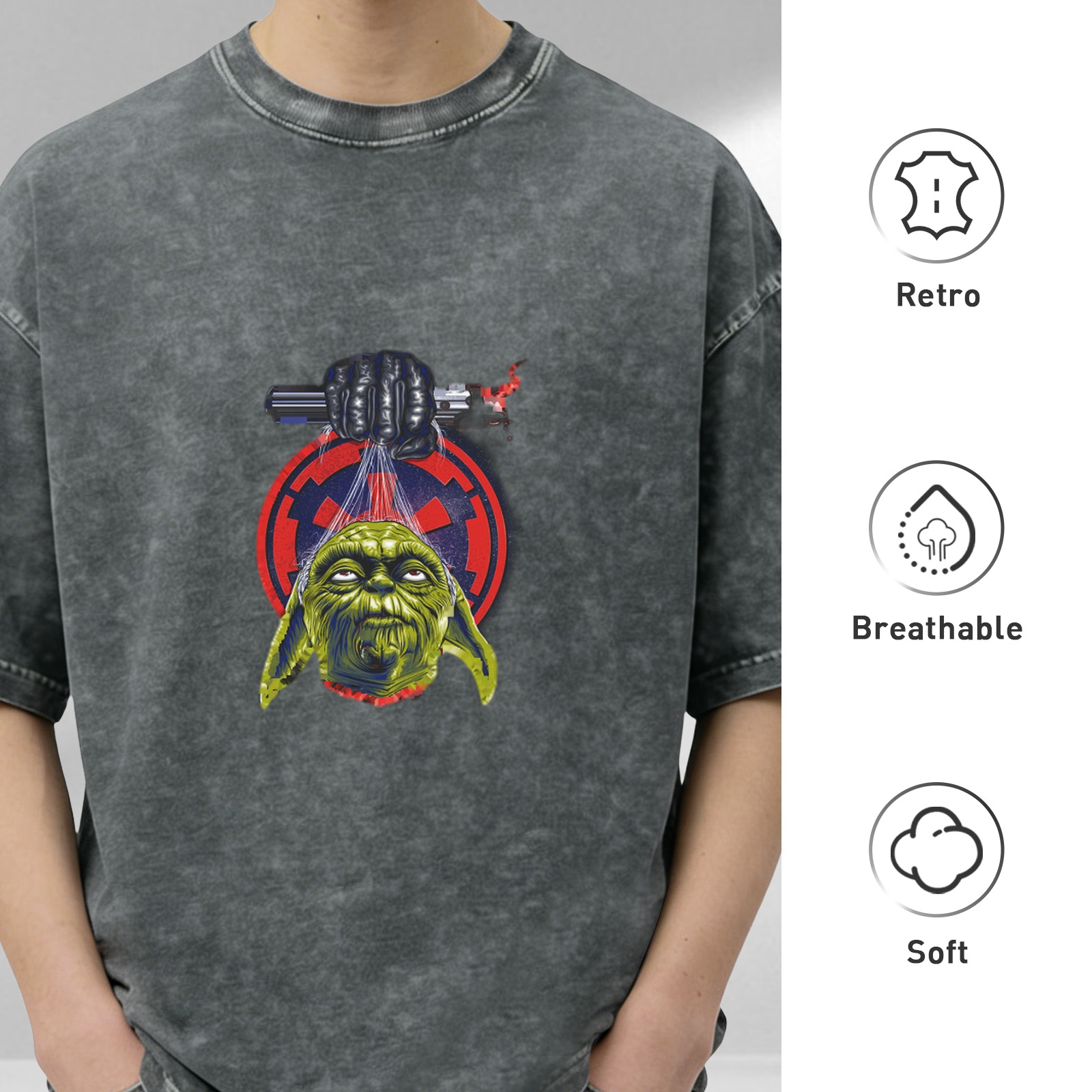 Star Wars Yoda Lightsaber Graphic Acid Wash T-Shirt