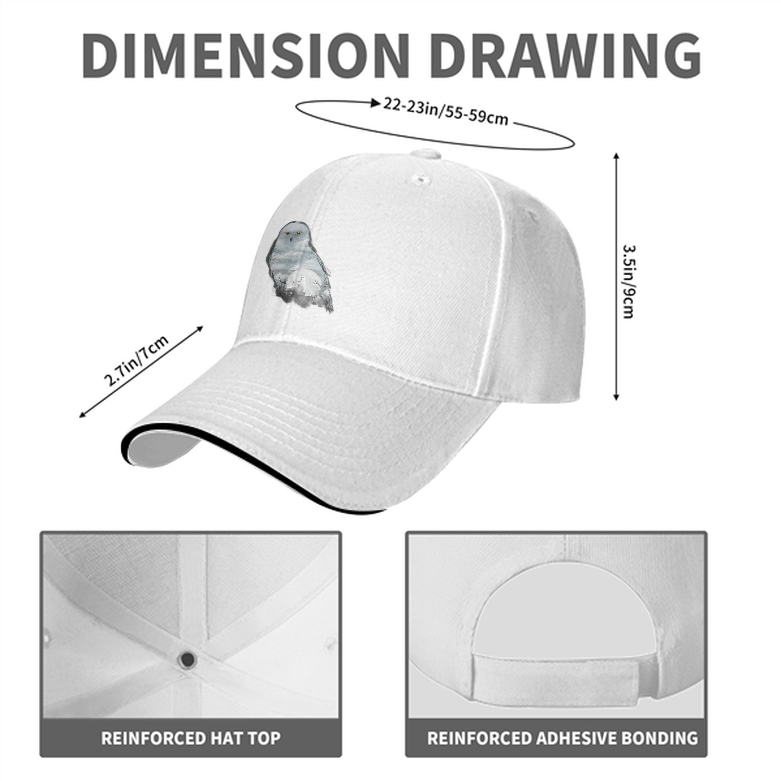 Black baseball cap with snowy owl and castle graphic